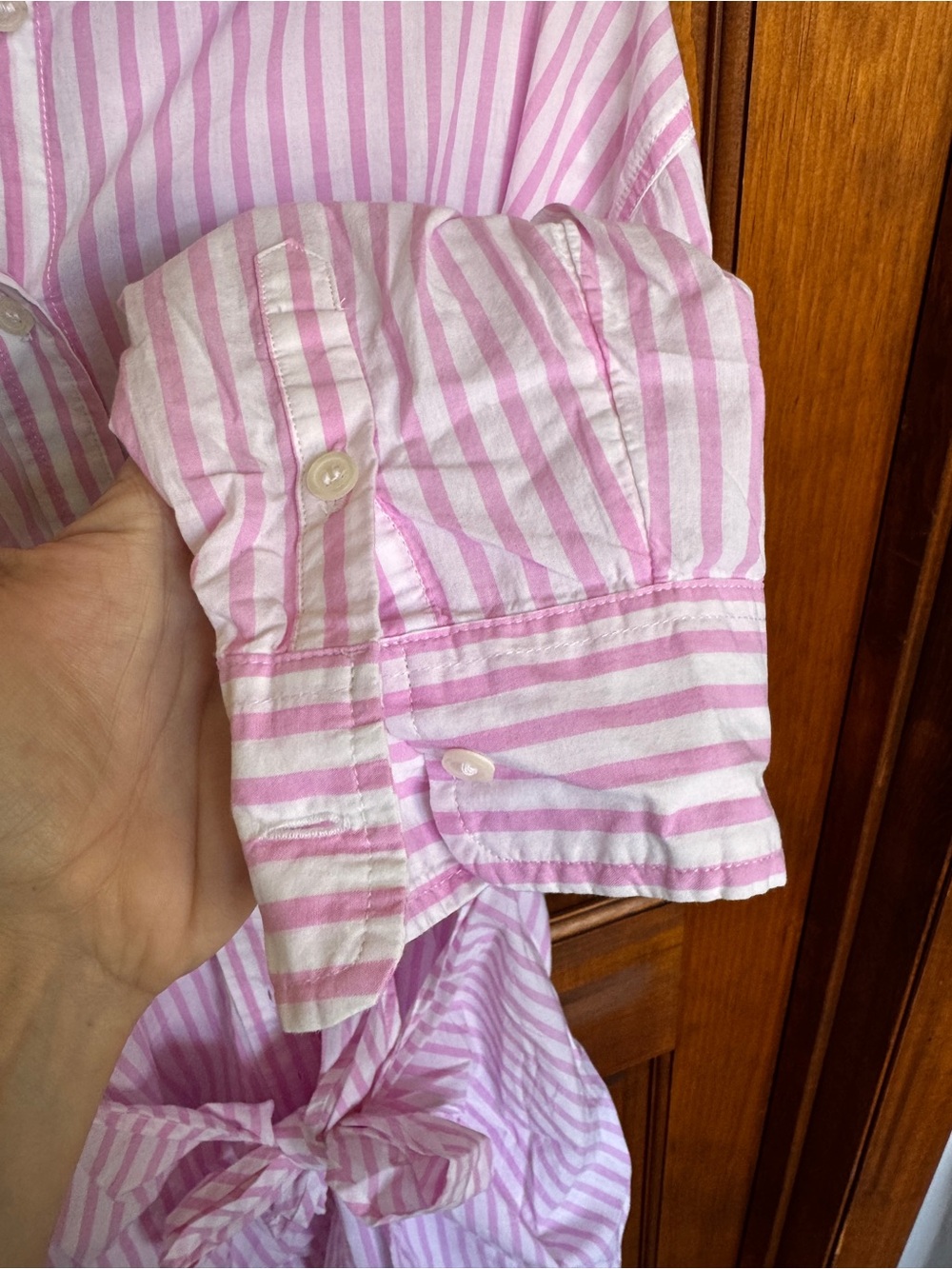 126. Universal Thread Pink and White Striped Long Sleeve Tie-Front Shirt Dress - Picture 8 of 9